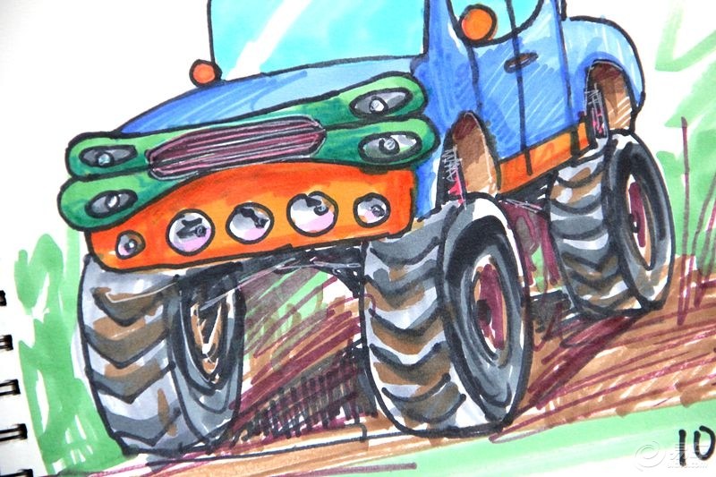 【【何培宁画廊】我画卡通车-马克笔手绘】_画汽车