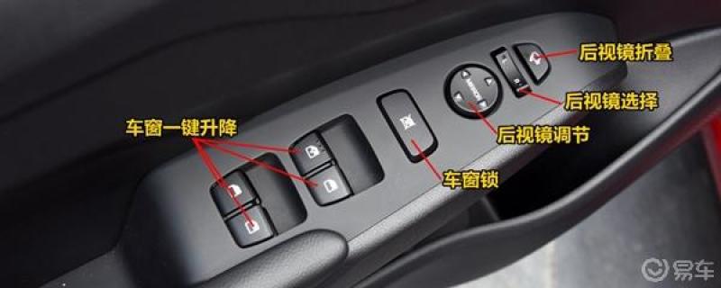 现代ix35车门按键位置介绍驾驶员车门处:①车窗锁止按钮②车窗一键