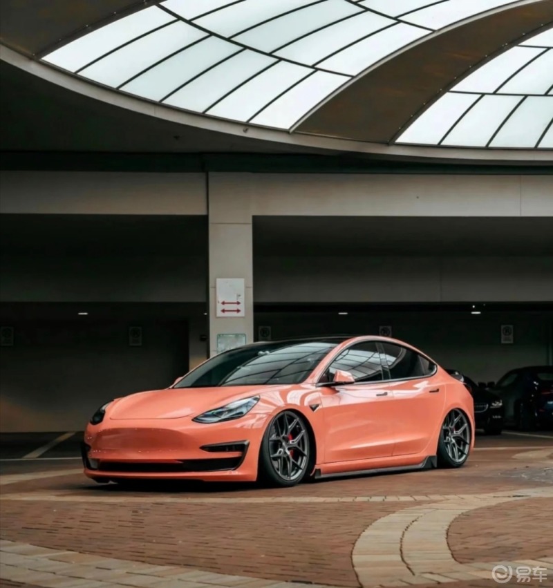 特斯拉model3改色|珊瑚橘99这颜色很绝