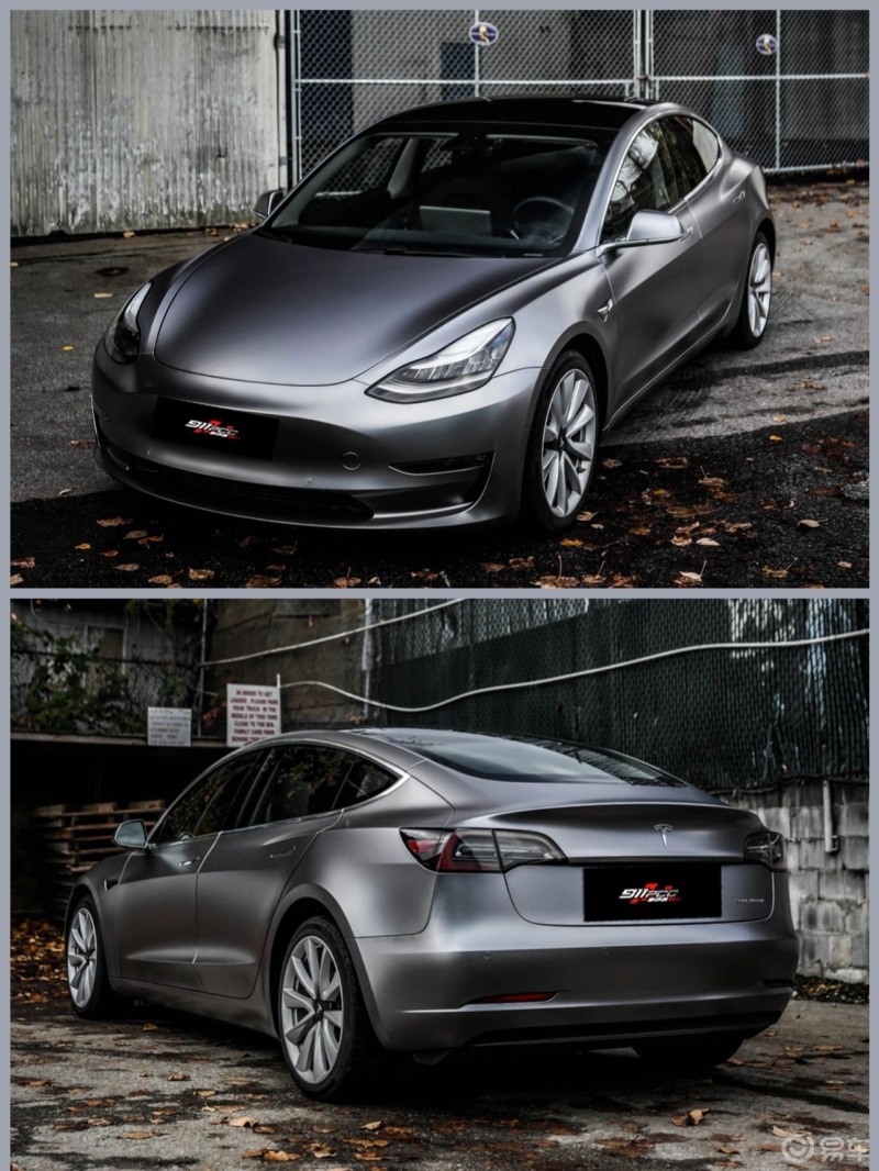 特斯拉model3改色电光金属钛银灰